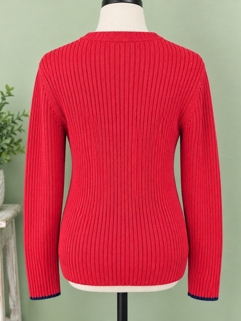 Y2K Polo Jeans Co Ralph Lauren XL Red American Flag Cotton Ribbed Sweater - Picture 3 of 13